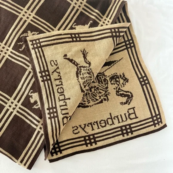 Burberry Burberrys Vintage Cashmere Prorsum Knit Equestrian Brown Scarf - Picture 4 of 5